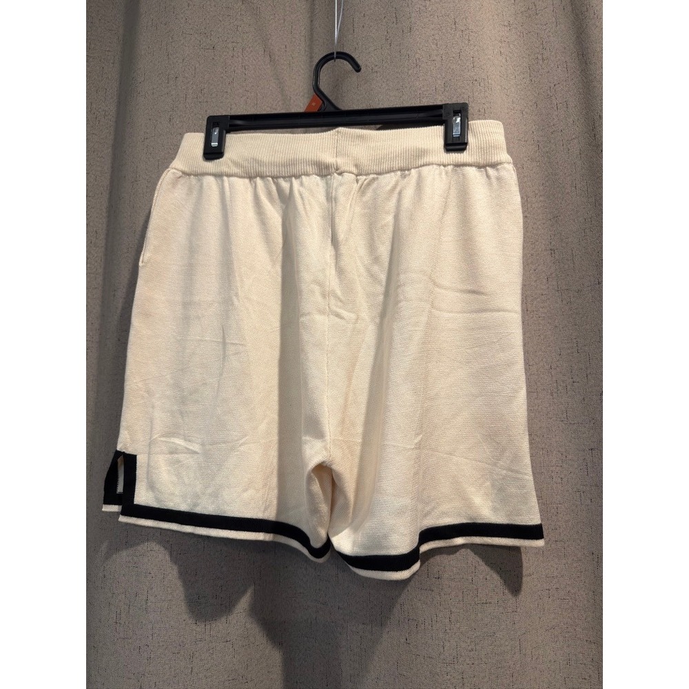Zanzea Knit Shorts Set Womens Large Cream Black Stripe NWT Sporty - Picture 7 of 7